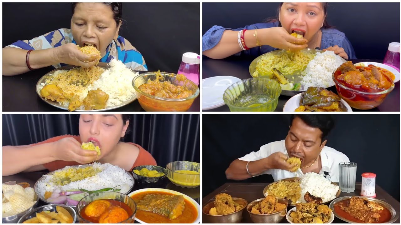 Asmr🔥Eating Mutton Kosha, Bhola Mach Sorse Bata, Ilish Vaja, Egg Curry, Alu Posto, Dal with Rice 🤤😋