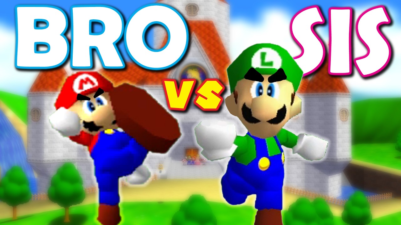 Mario vs Luigi BATTLE IN EVERY STAGE!! (Super Mario 64 Bro vs Sis)