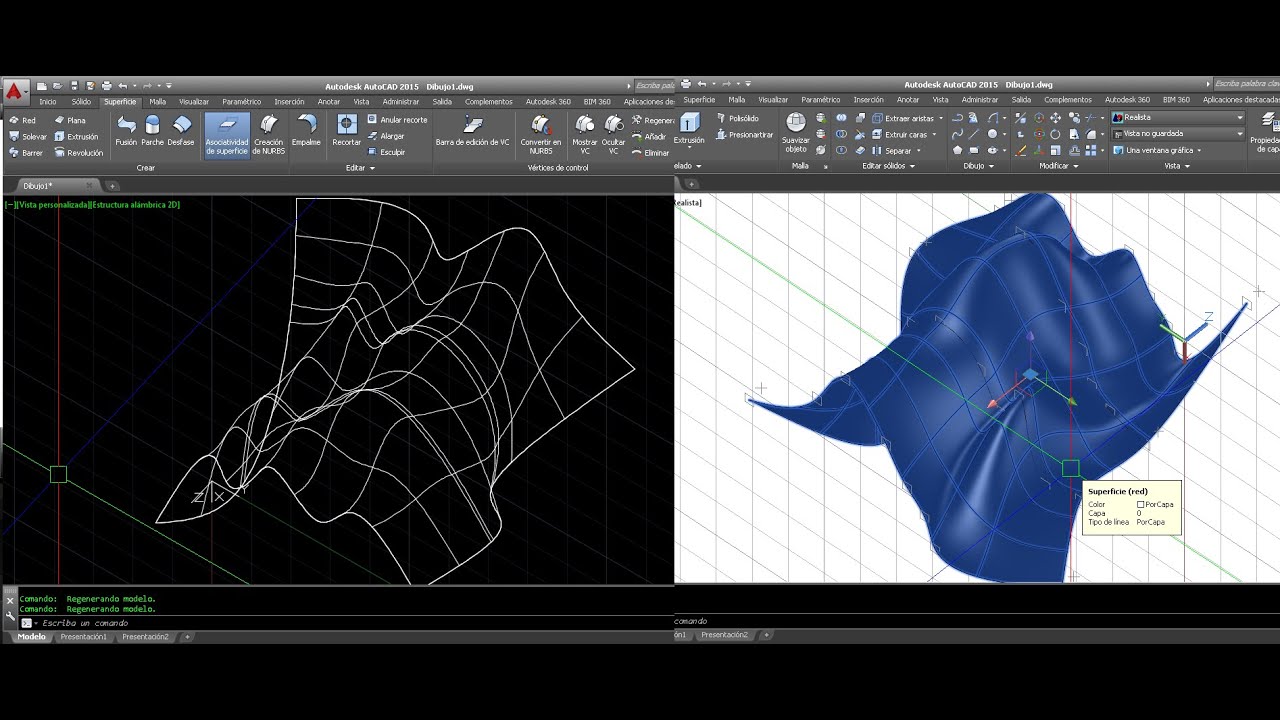 Superficies en AutoCAD 2015  Red , Solevar , Barrer , Plana , Extrucion Y Revolucion