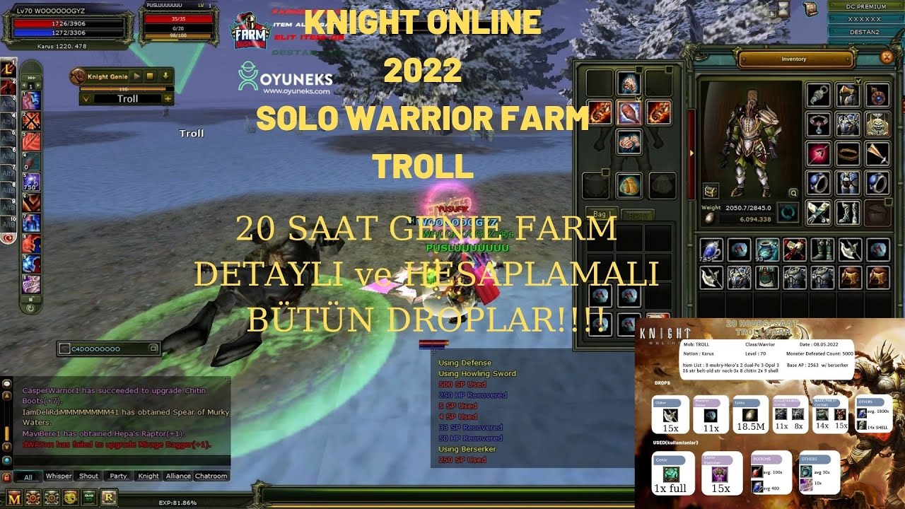 KNIGHT ONLINE | TROLL FARM |  ELIT SOLO WARRIOR | 20 SAAT +5000 MOB