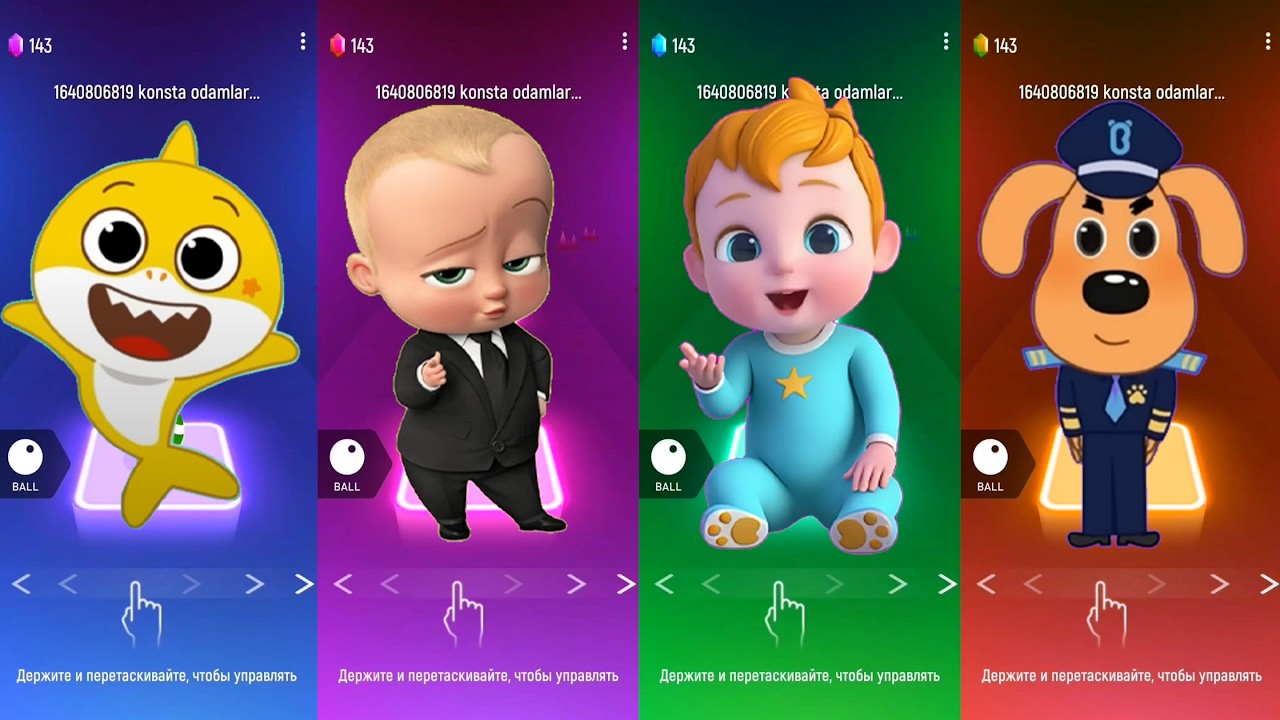 Baby Shark 🦈 vs Boss Baby 😎 vs Little Baby 👶 vs Police Dog 🐶  Tiles Hop EDM Rush Battle