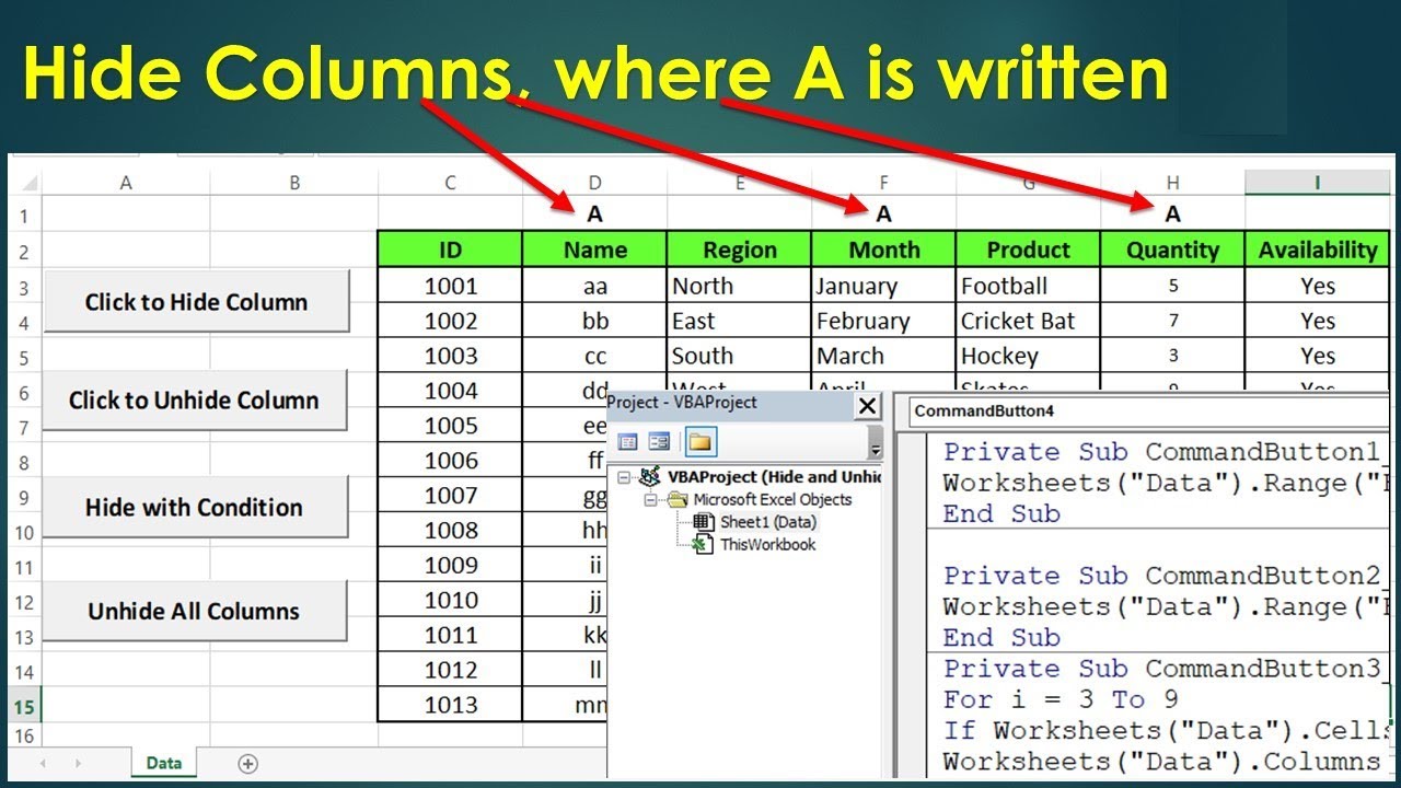 VBA to Hide and Unhide Columns on Conditional Basis - Excel VBA Example