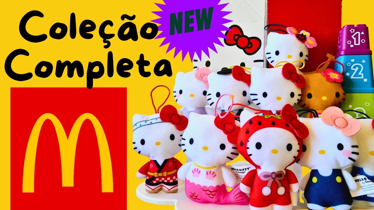 Nova Coleção Hello Kitty McLanche Feliz 2025 🍓🐱 (Todos os 10 Brindes em Pelúcia!)
