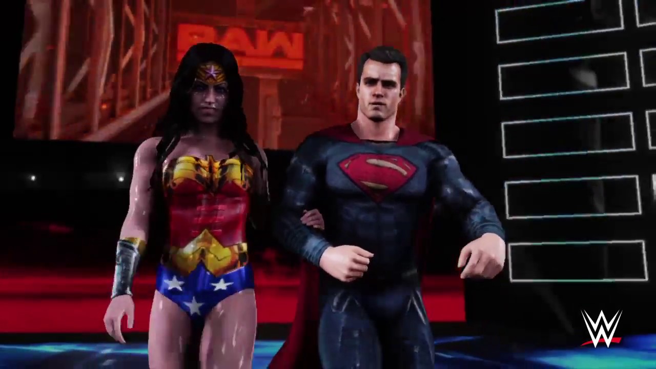 WWE 2K18 Чудо-женщина с Суперменом против Женщины-кошки с Бэтменом — матч Ironman