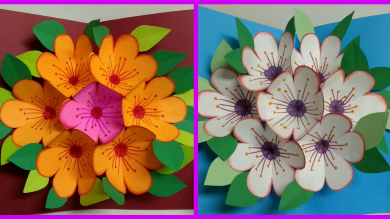 #diy Art and #crafts : #howto make pop up flower / surprise flower  bouquet card / father's day card
