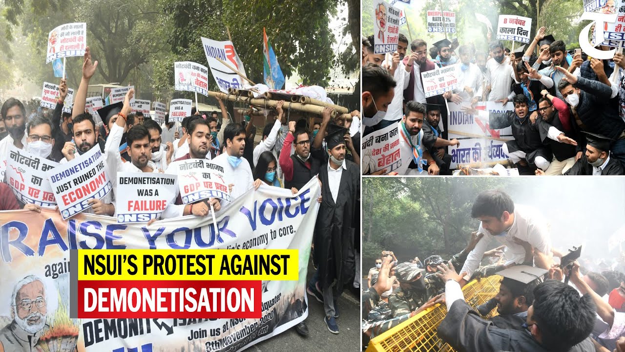 NSUI workers hold protest march in Delhi against demonetisation