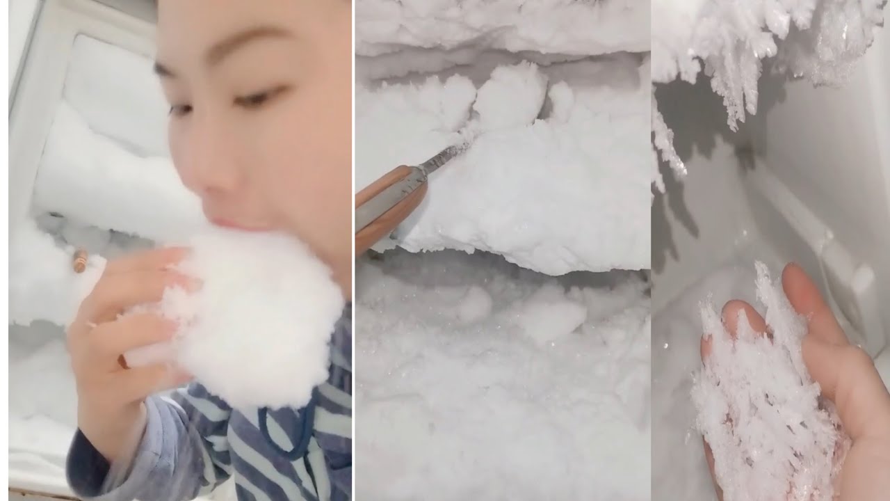 freezer frost eating+scraping freezer frost dry,squeaky,flak #iceeating #freezerfrost #asmrice #ثلج