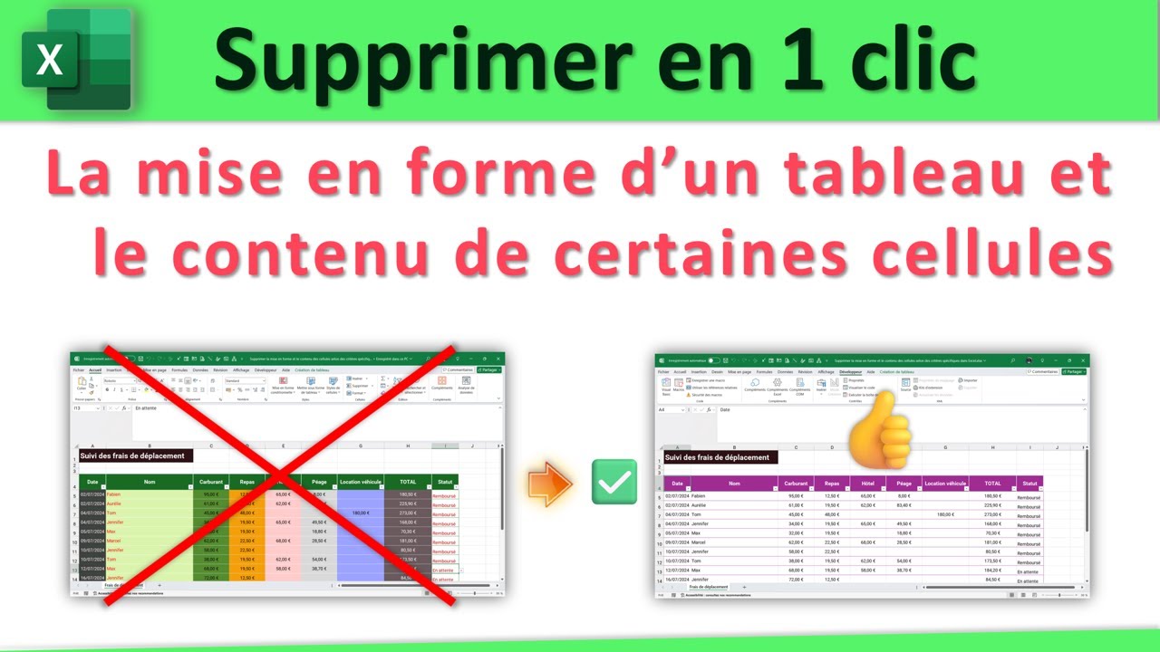 Excel : Supprimer la mise en forme et le contenu des cellules selon des critères spécifiques