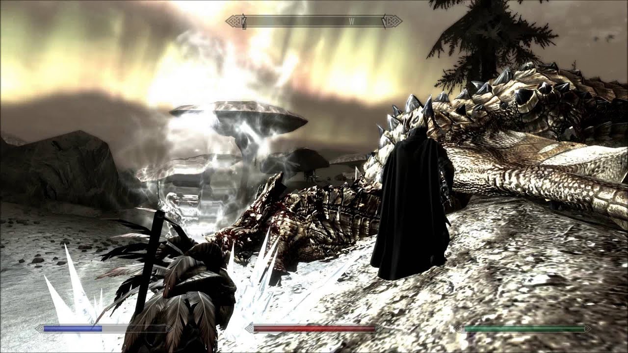 Elder dragon kill at Tel Mithryn courtyard (Skyrim) [HD]