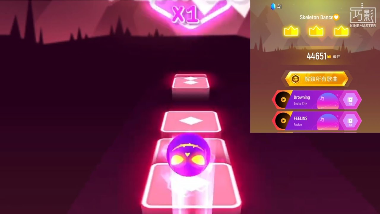 Skeleton Dance | Endless Mode 11 | Tiles Hop | Record: 44651