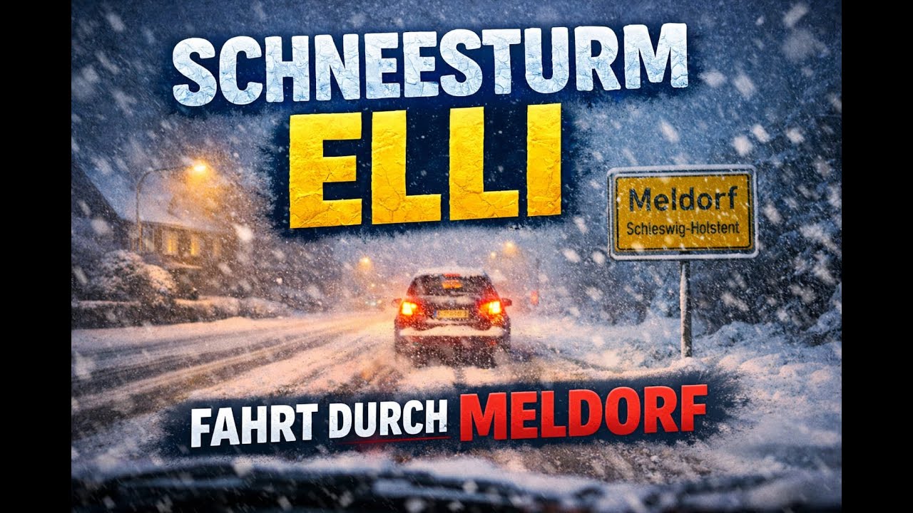 Autofahrt durch Meldorf bei Schneesturm Elli - Schleswig-Holstein