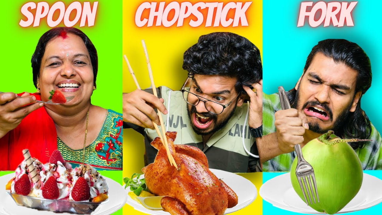 Spoon vs Fork vs Chopstick eating challenge🤩 | with amma
