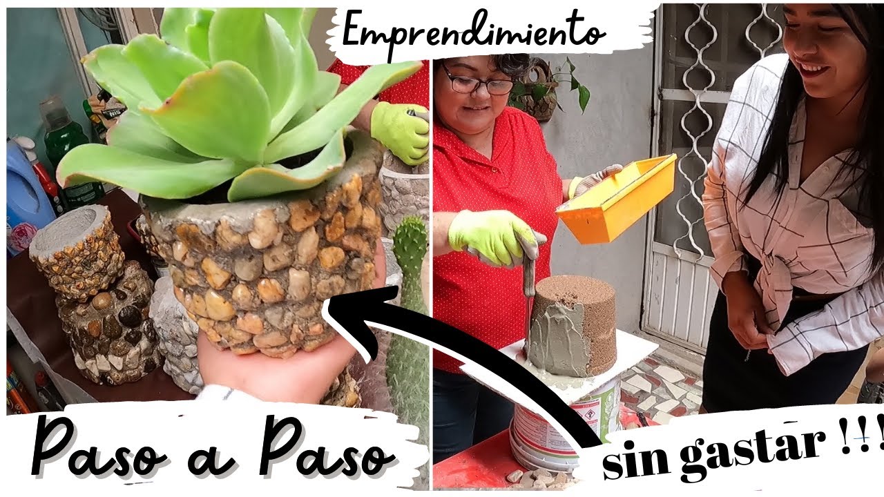 MACETAS GRATIS !!! HERMOSAS MACETAS CON CEMENTO Y PIEDRAS (IDEA PARA EMPRENDIMIENTO )