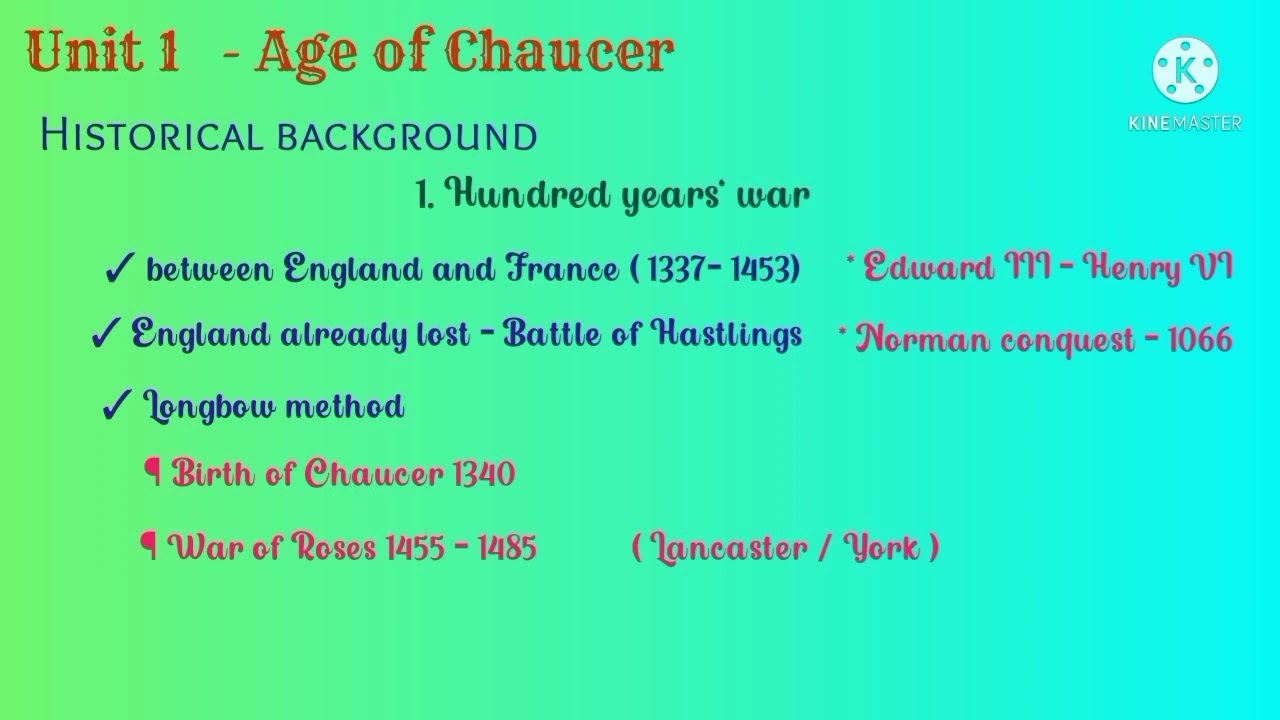 UG TRB English/ Unit 1 /Age of Chaucer/ part 1
