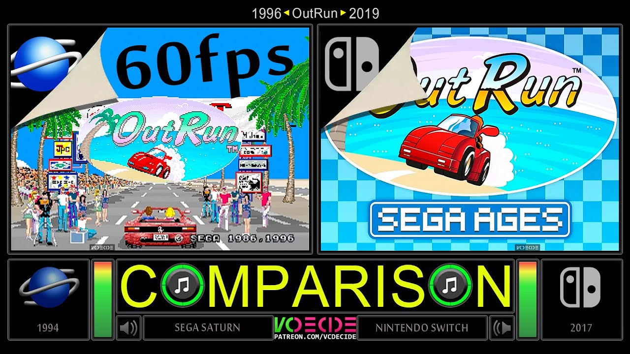 OutRun (Sega Saturn vs Switch) Side by Side Comparison - Dual Longplay | VCDECIDE