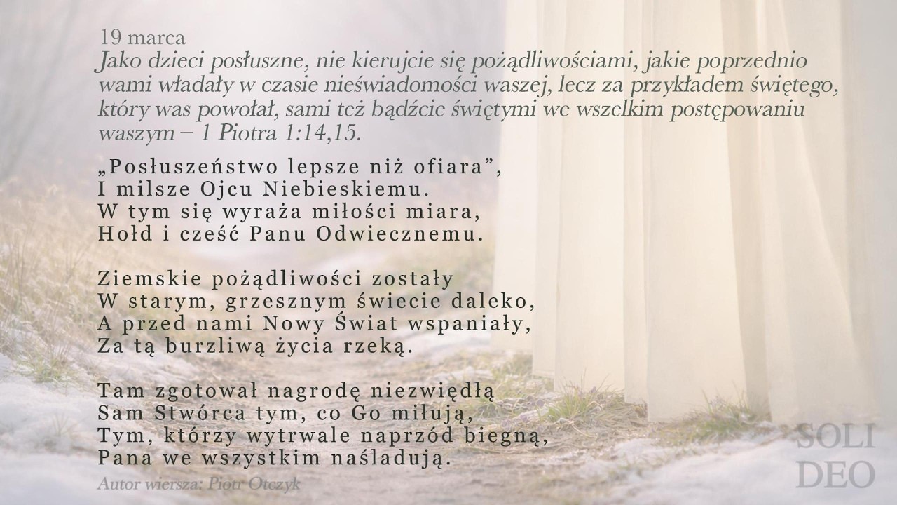 🕊️ 19 marca &ndash; Wiersze na każdy dzień | #SoliDeohonoretgloria-JHWH
