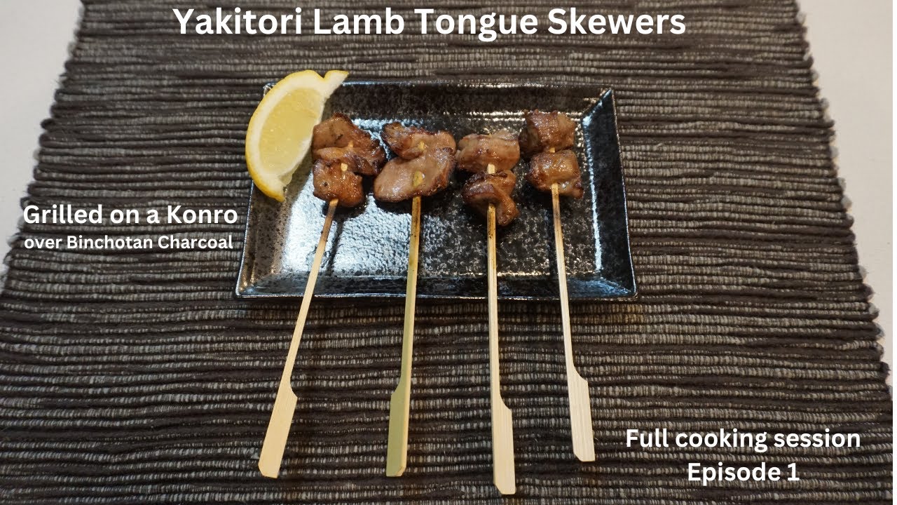 Lamb(Kohitsuji) tongue Yakitori skewers shio cooked over binchotan charcoal on Konro Grill