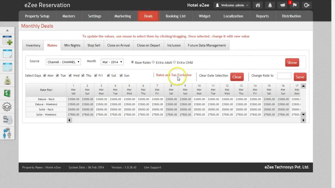 How to Update Rates in eZee Centrix, Hotel Channel Manager