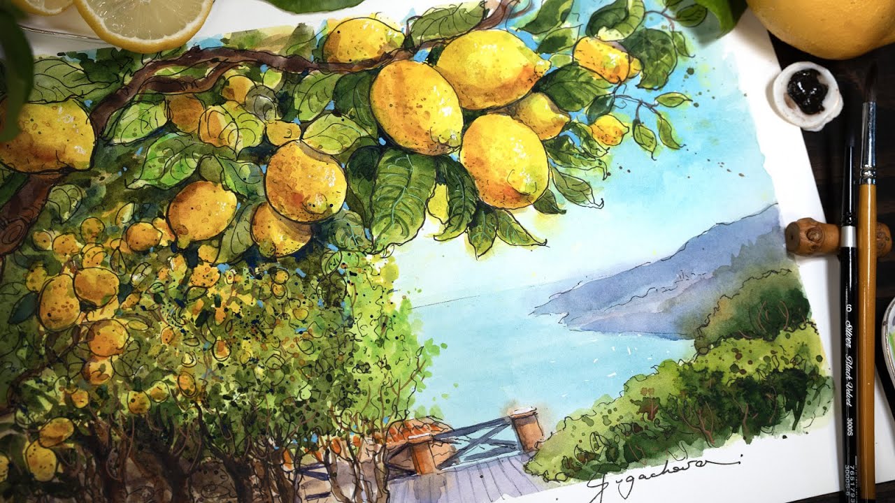 ITALY | LEMONS | WATERCOLOR | SKETCH | RELAXATION 🎧