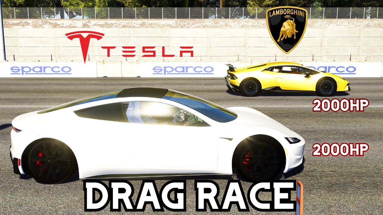 2000HP LAMBORGHINI HURACAN VS 2000HP TESLA ROADSTER | Assetto Corsa