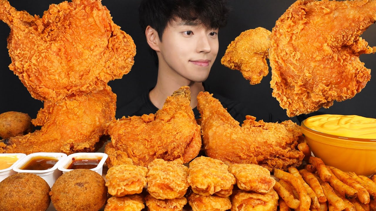 ASMR MUKBANG FRIED CHICKEN & FRIES & CHICKEN NUGGETS & CHEESE BALLS!