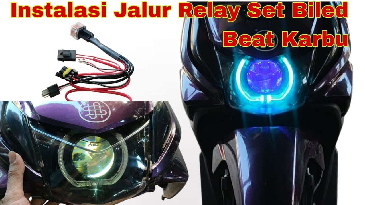 Pasang lampu proji biled aes 2,5 inch serta instalasi jalur relay set di honda beat karbu