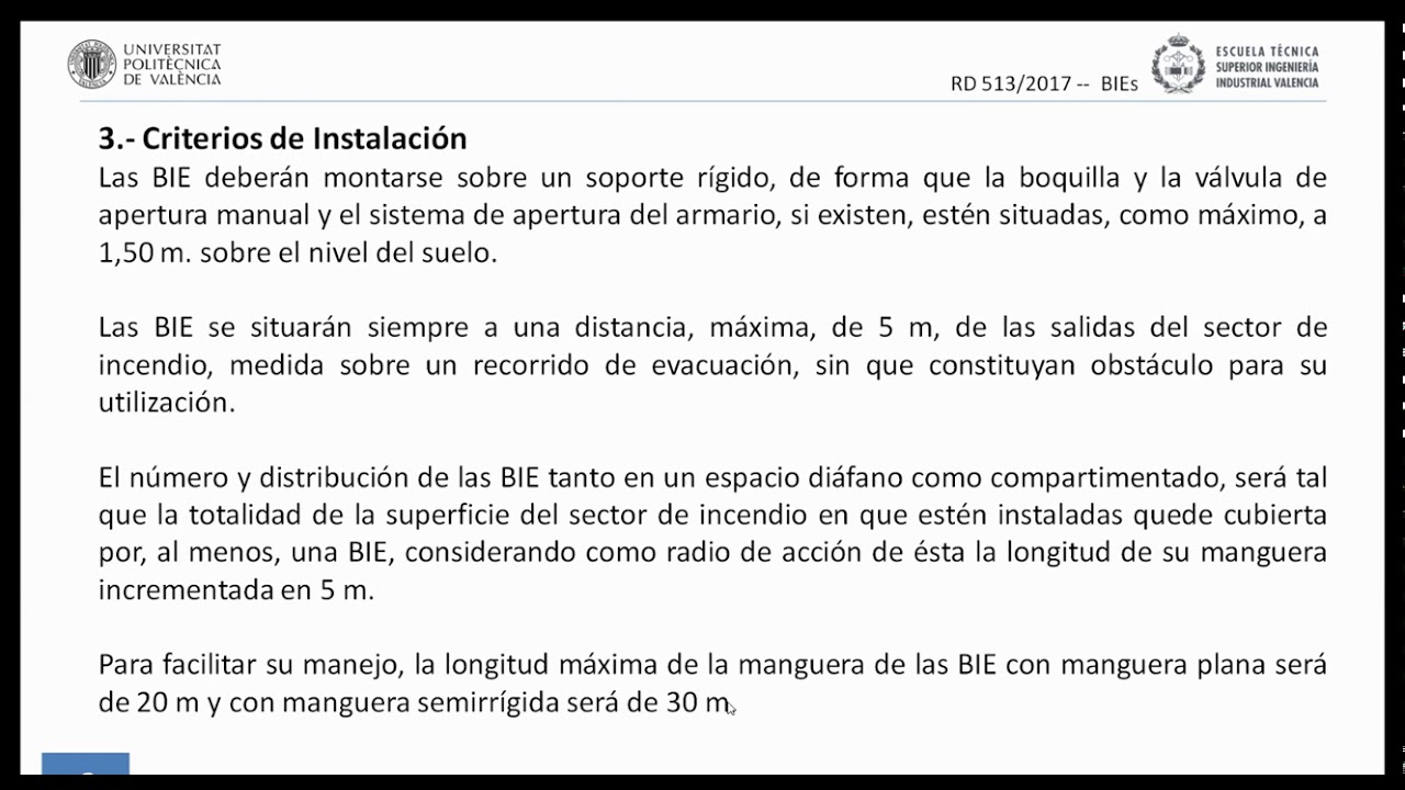 Reglamento de Instalaciones de Protección Contra Incendios (RIPCI). BIEs | 1/9 | UPV