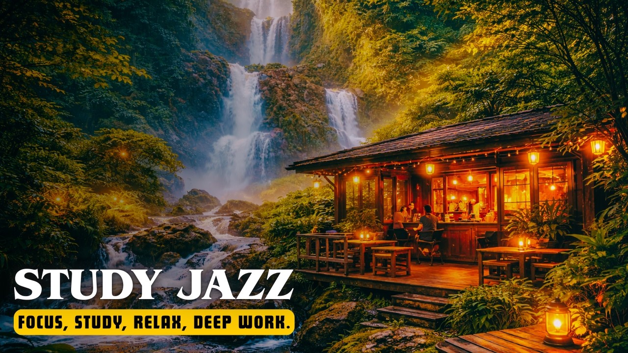 RELAXING LOFI JAZZ STUDY WORK MUSIC 🌿 PEACEFUL FOREST WATERFALL AMBIENCE