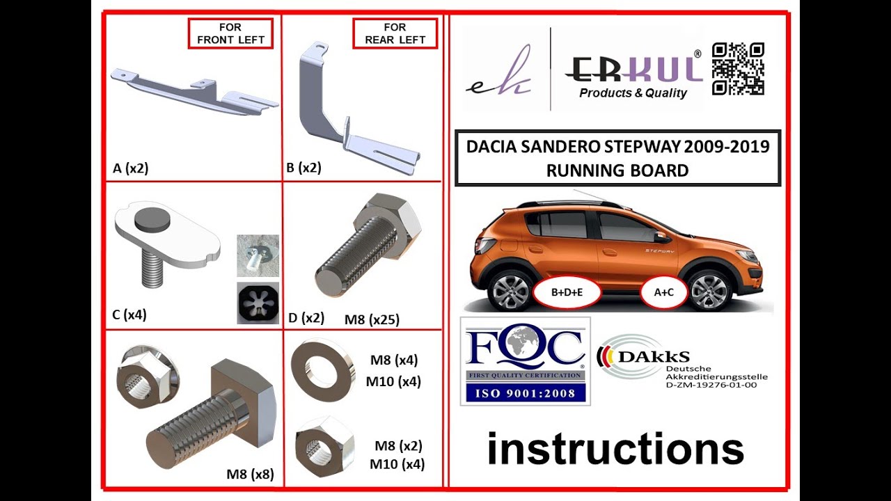 dacia sandero stepway 2009-2019 running boards installation / yan basamak montajı