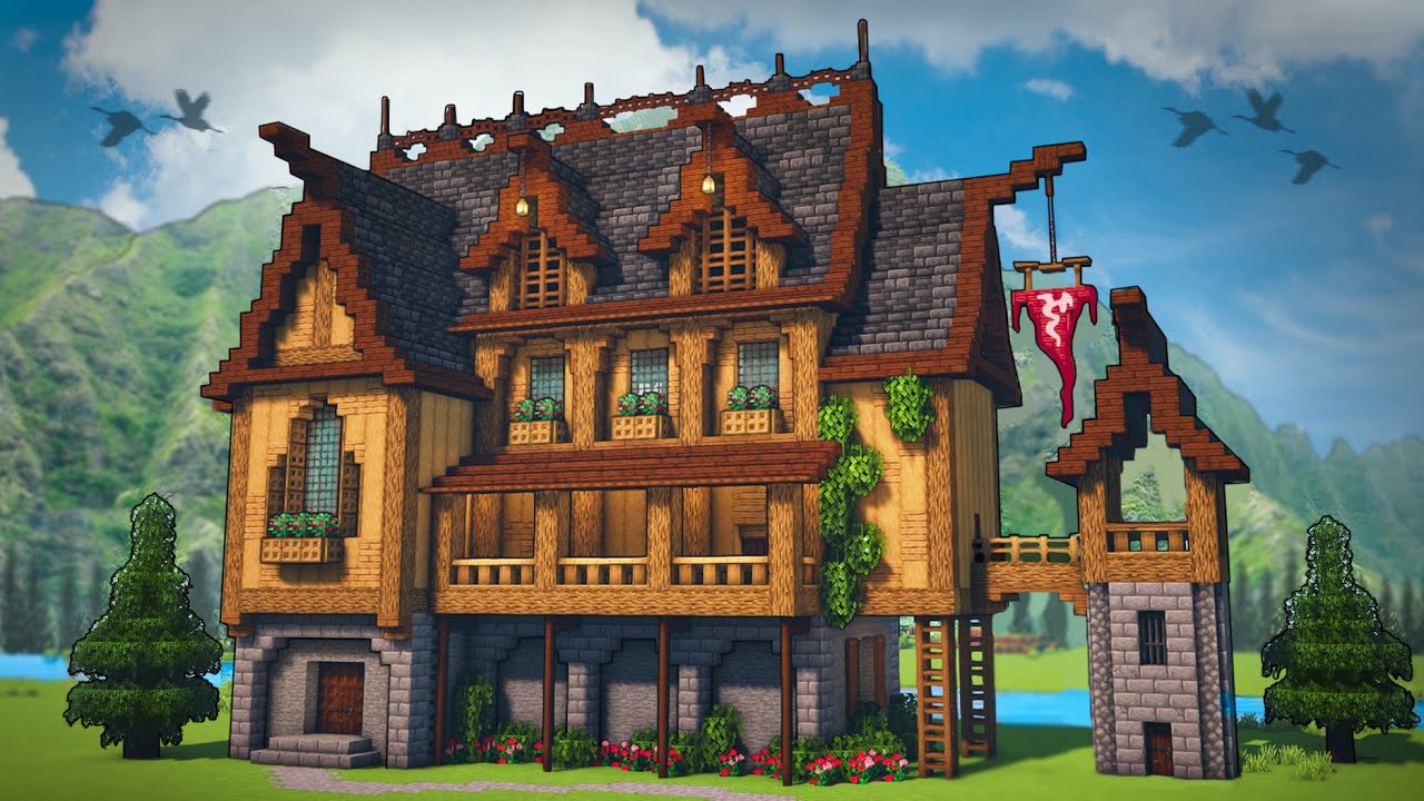 Minecraft: How To Build A Large Wooden House | Medieval House Tutorial