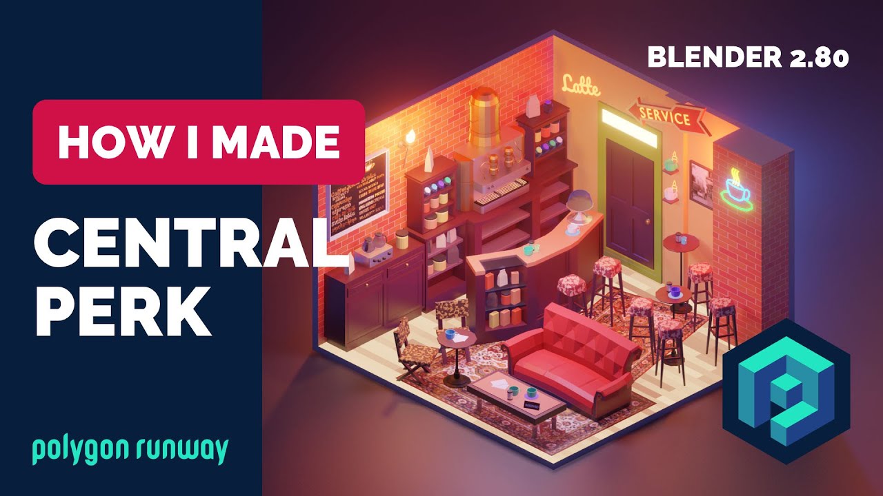 Friends' Central Perk in Blender 2.8 - Low Poly 3D Modeling Timelapse Tutorial