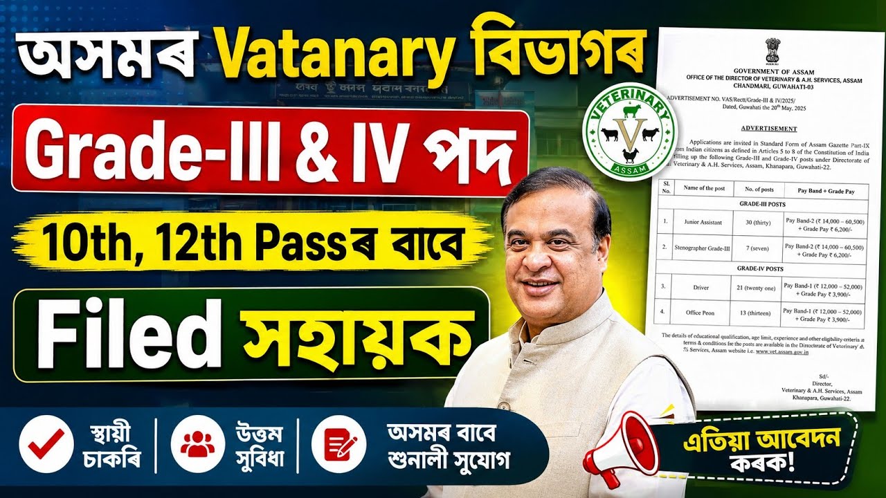 Vatanary বিভাগৰ চাকৰি - Jobs in Assam | Asss jobs 2026 | Assam jobs vacancy 2026 |