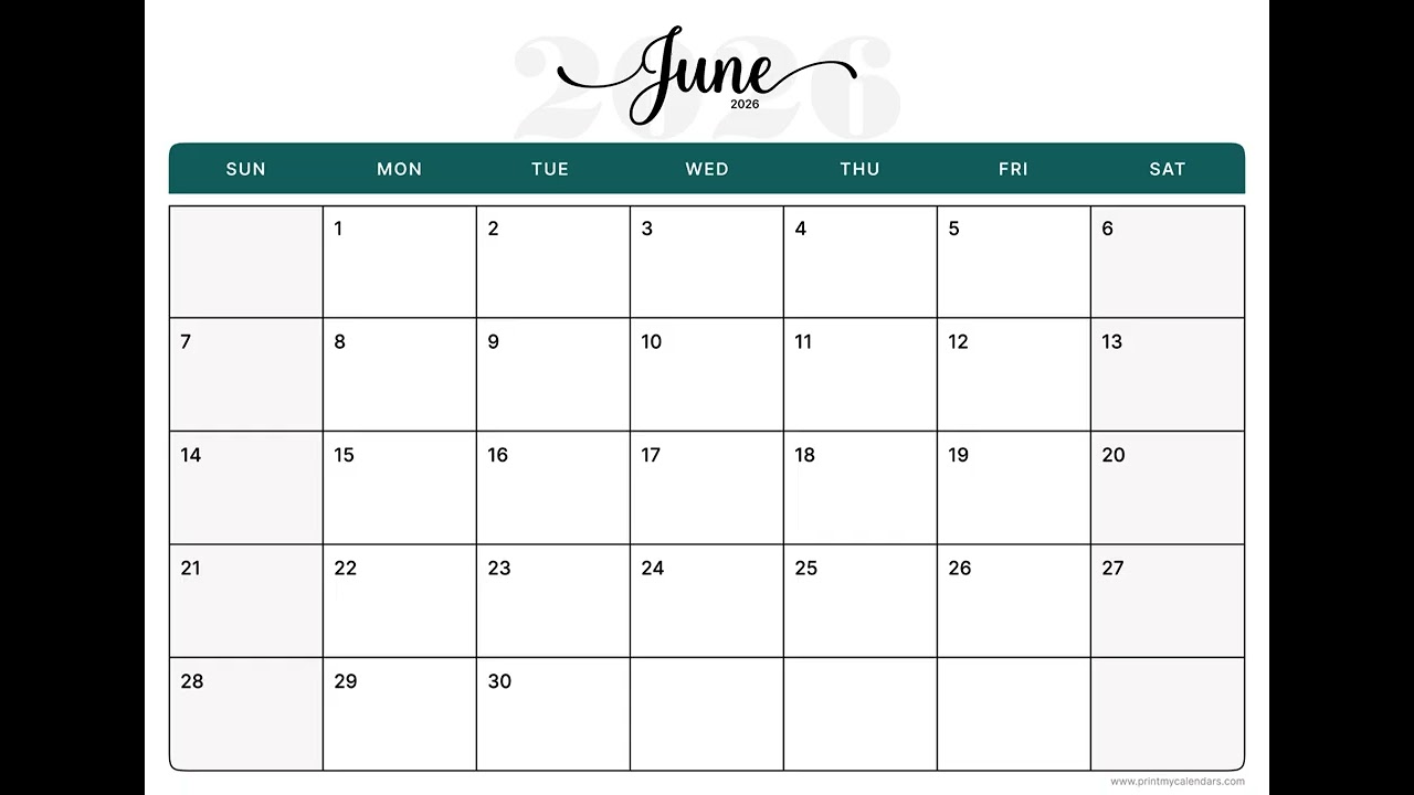 June 2026 Calendar | Printable A4 & US Letter | Portrait & Landscape | Free PDF Download | June 2026