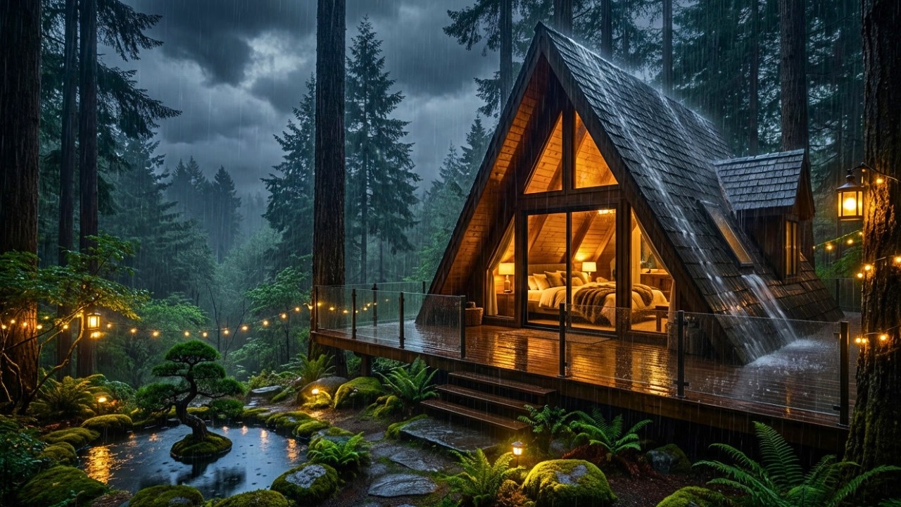 Gentle Rain Forest Cabin Ambience for Deep Sleep, Overthinking, Anxiety, Insomnia & Stress Relief