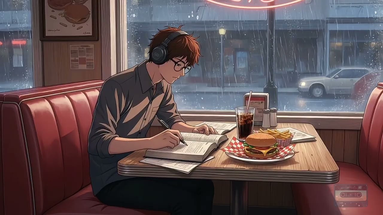 Rainy Diner Vibes 🍔 4 Hours Lofi Hip Hop for Study & Deep Focus