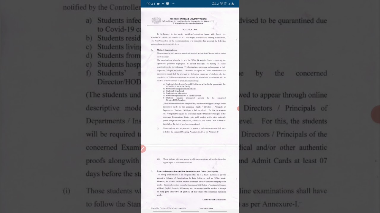 MDU UNIVERSITY LATEST NOTIFICATION EXAM ONLINE/ OFFLINE