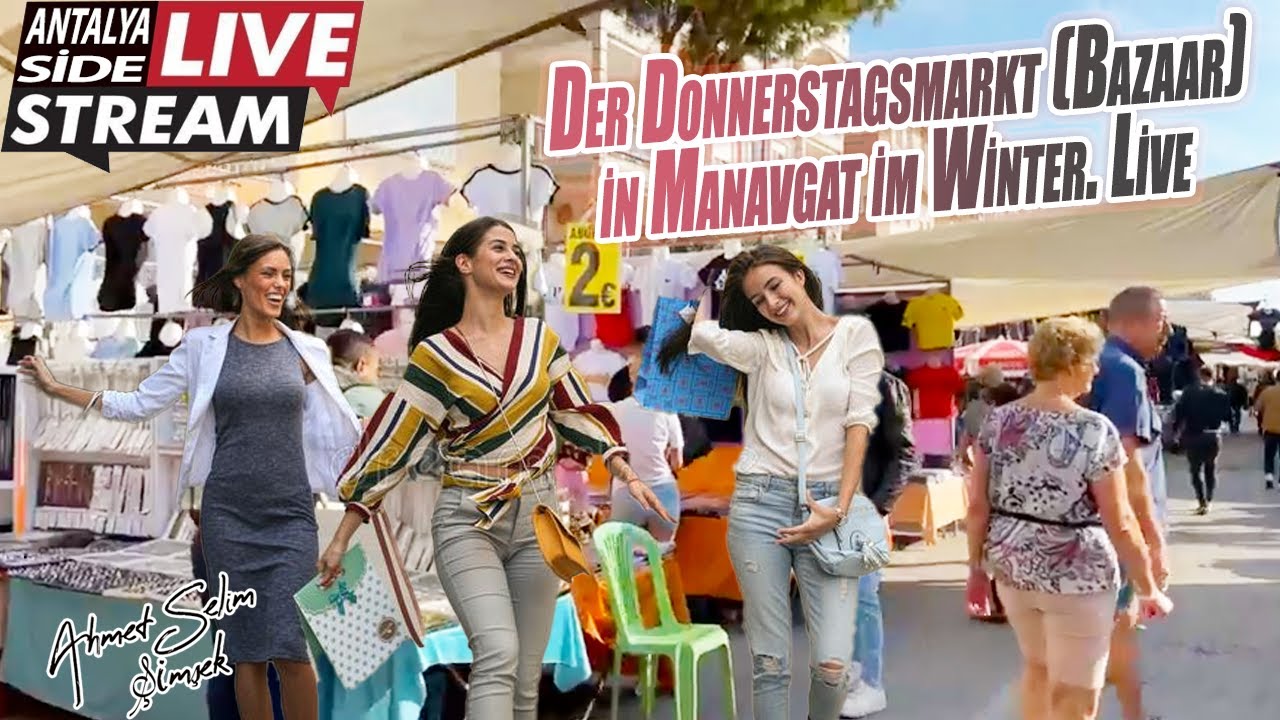 Der Donnerstagsmarkt (Bazaar) in Manavgat im Winter. Live