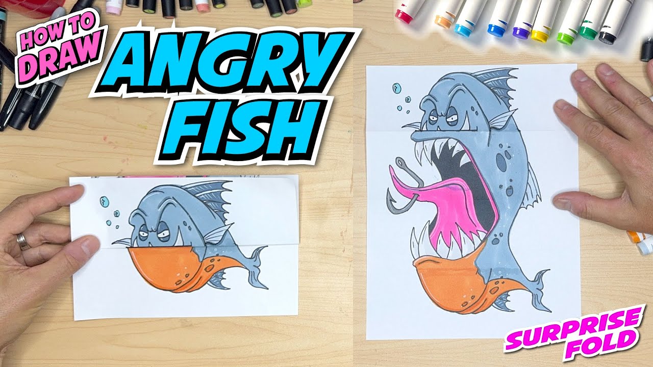 How to Draw ANGRY FISH Surprise Fold  | Easy Steps Beginner