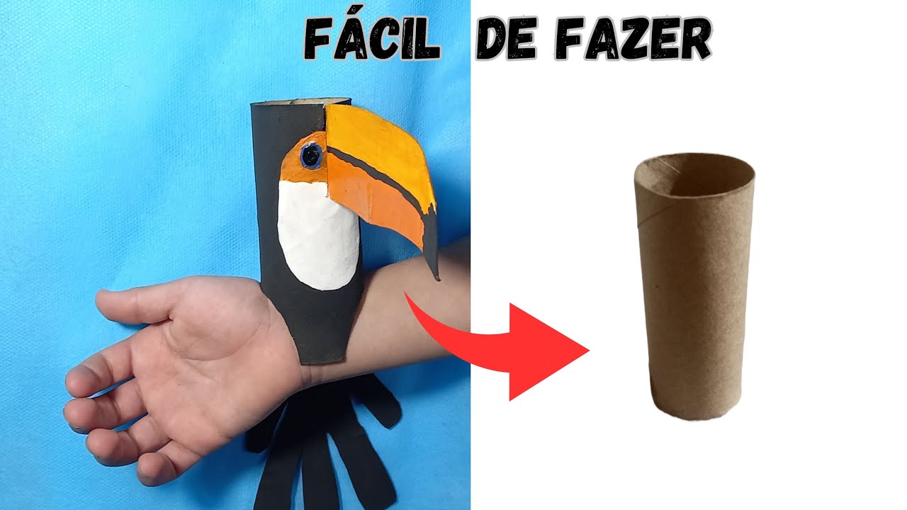 Tucano feito com rolo de papel higiênico