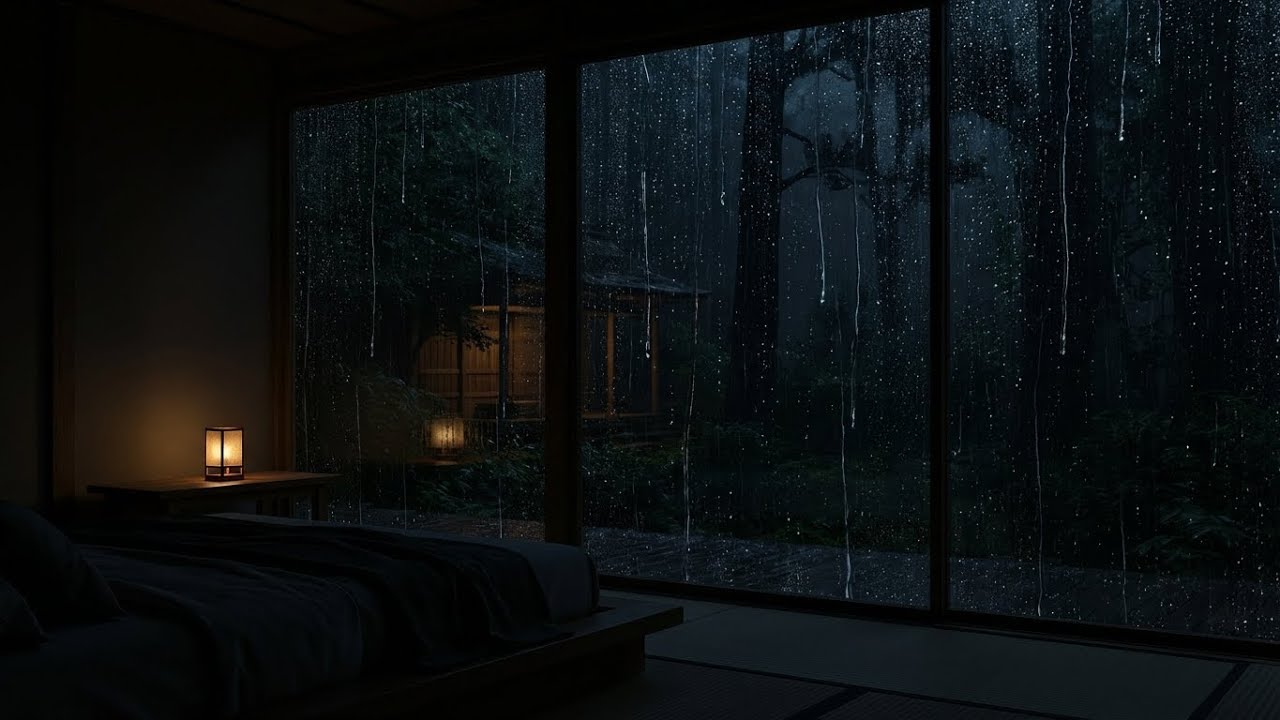 Peaceful Night Rain Sounds & Felt Piano in Dark Japanese Hut for Total Body Calm 🎹⛈️