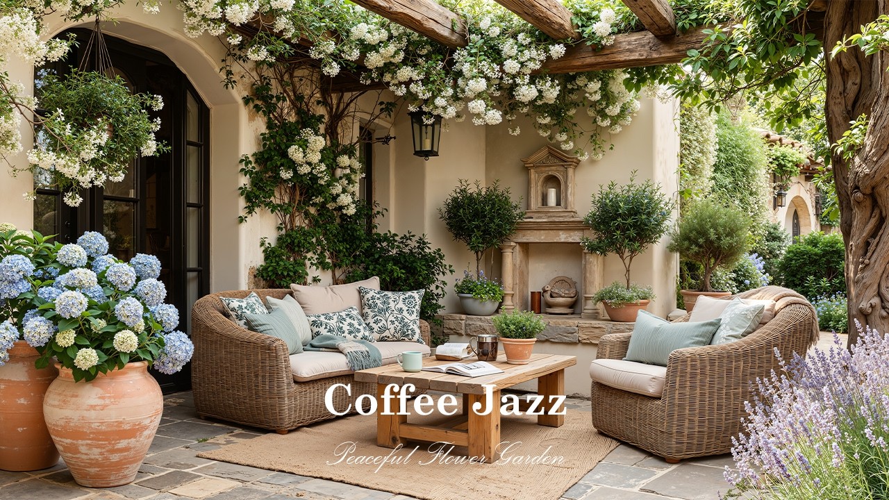 Coffee Jazz Music At Peaceful Flower Garden | Enjoy Fresh Atmosphere With Cozy Nature Jazz Retrea...