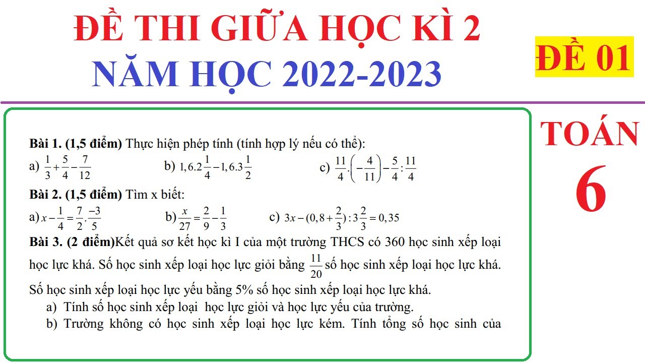 TOÁN 6 – ĐỀ 1 - ĐỀ THI GIỮA HỌC KÌ 2 TOÁN LỚP 6 NĂM HỌC 2022-2023 - ÔN TẬP HỌC KÌ 2