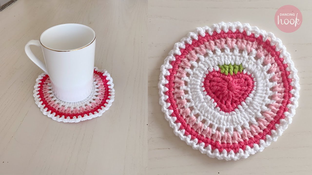 🍓💖 SIMPLE & FAST Crochet Heart-Strawberry Coaster for All Levels