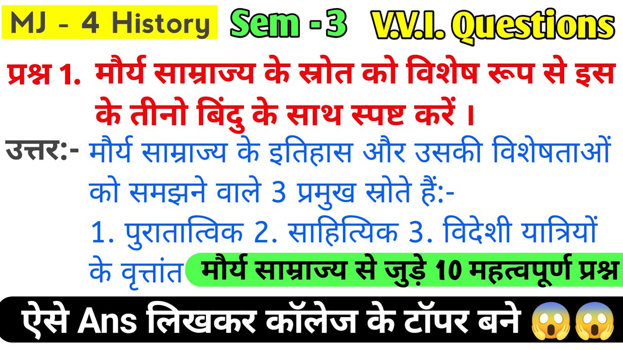 Semester 3 History Mj 4 Important Questions | Sem 3 | Major Paper 4 | Kolhan University
