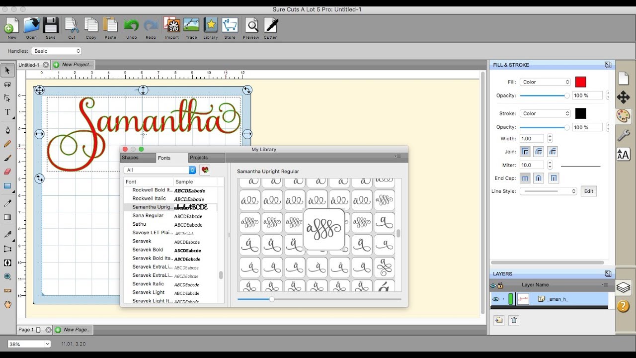 Samantha Font in Sure Cuts A Lot 5 Tutorial