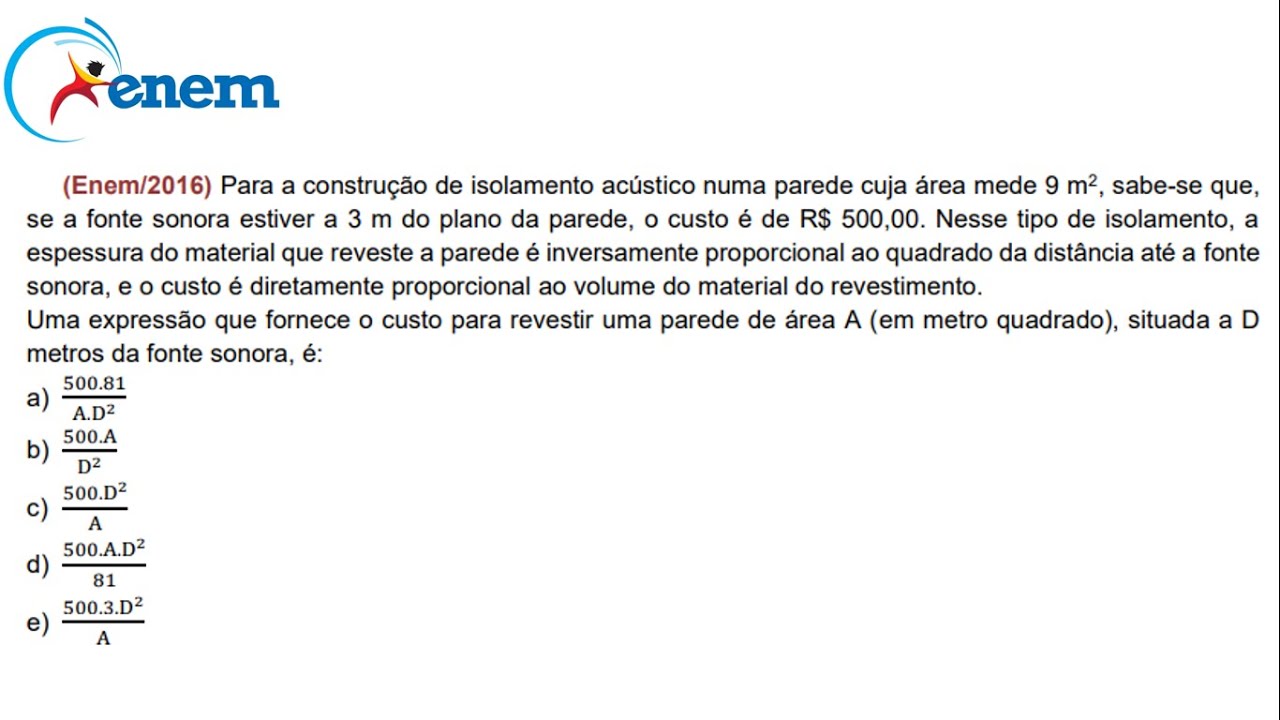 Questão ENEM 2016 - Proporcionalidade