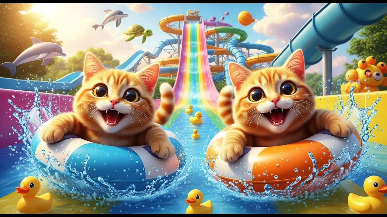 Mama Cat and Ginger Kitten Harvest Grapes to Make Kitten’s Waterpark Dream Come True 🍇🐱💦  Heartwa