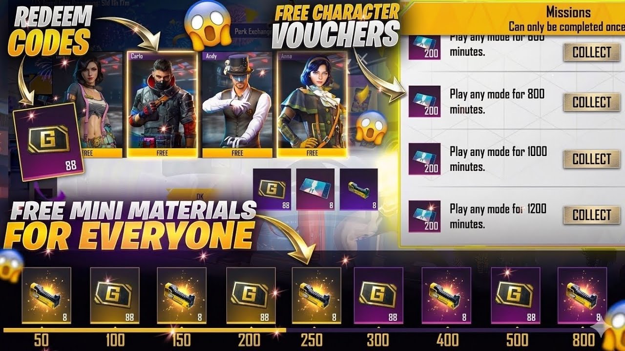 Free Mini Materials & 1200 Character Vouchers 😱 | Latest Redeem Codes PUBG Mobile