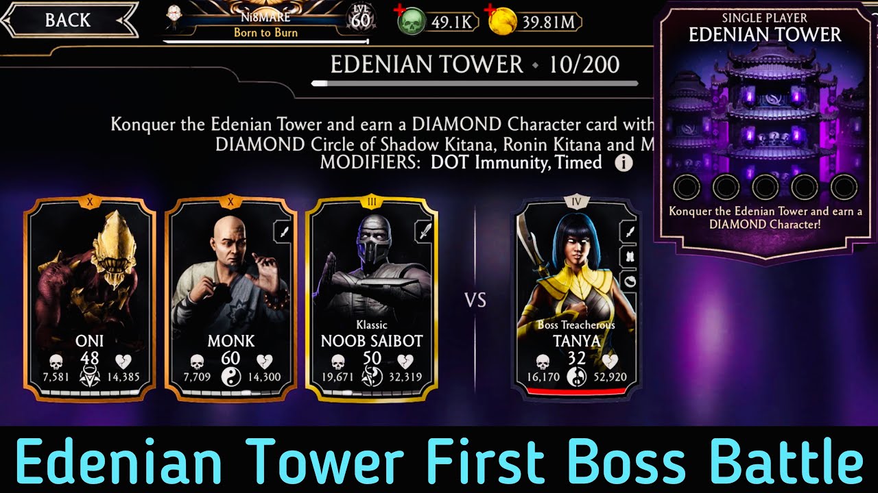 Edenian Non Fatal Tower First Boss Battle Gameplay + Reward | MK Mobile