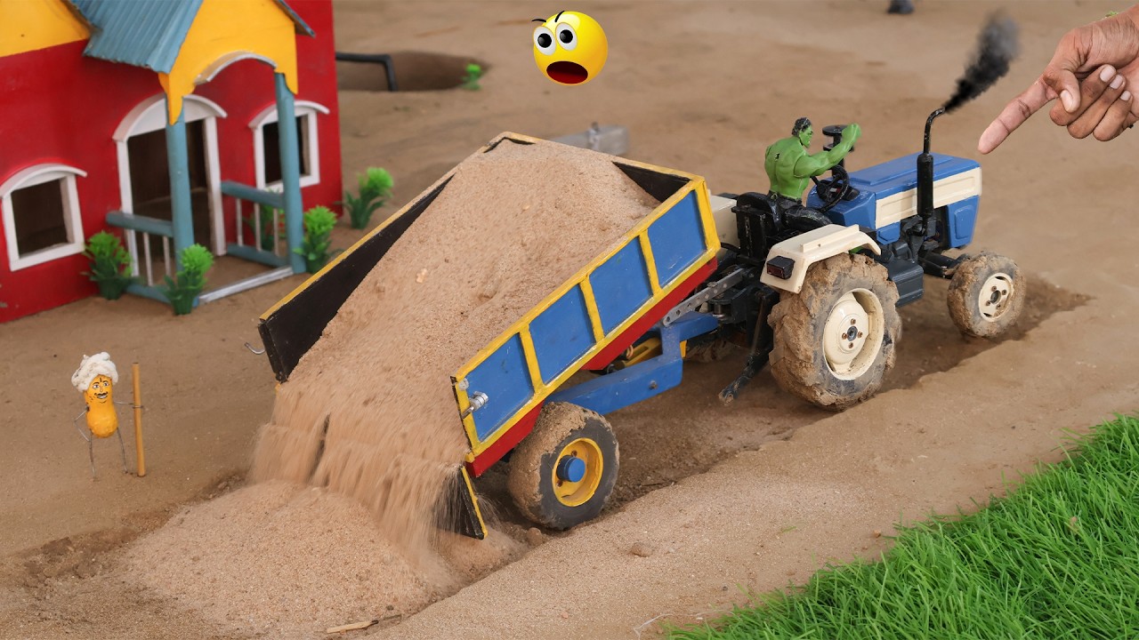 Diy mini tractor sand unload in mud road making science project @Weldux